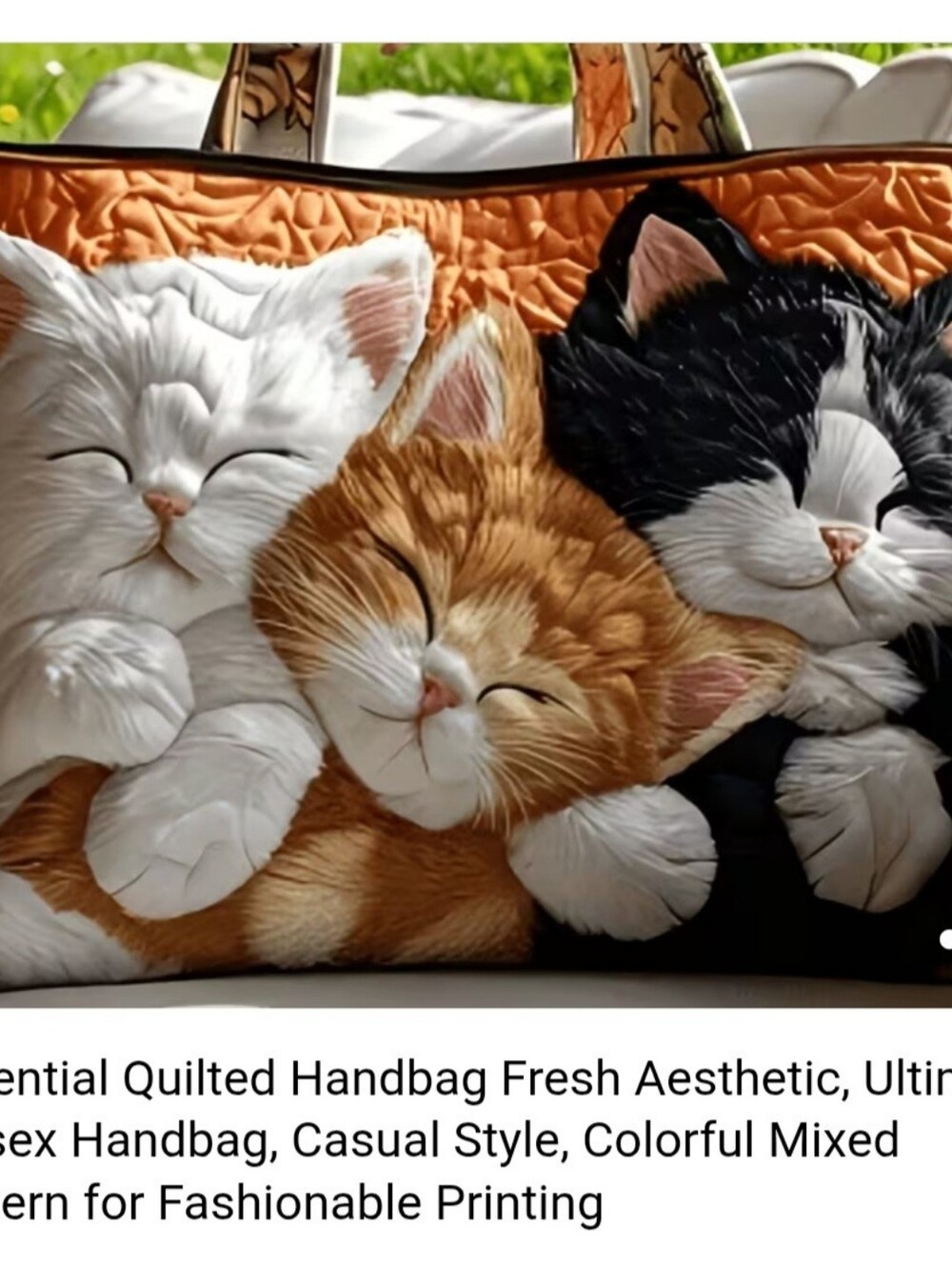 Cute Sleeping Kittens Quilted Cat Tote Bag - - Picture 2 of 3